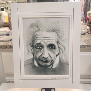 Albert Einstein B/W Charcoal By Jack E. Stiddard 8x10 Photo 11/14 Mat